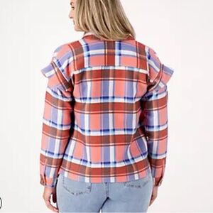 NWT Candace Cameron Bure Ruffle Sleeve Shirt Jacket size xs spring shacket coral